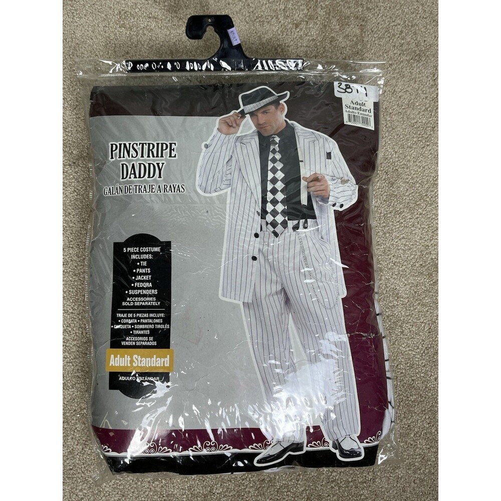 Amscan White Pinstripe Daddy Gangster Costume Adult Standard 4pc - MISSING HAT